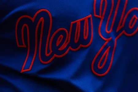 A detailed view of the lettering on a jersey of the New York Mets during the game against the Cincinnati Reds at Great American Ball Park