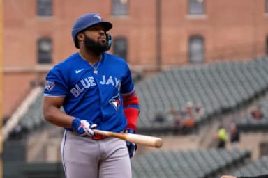 Toronto Blue Jays first baseman Vladimir Guerrero Jr. (27) looks on during the first inning at Oriole Park at Camden Yards.