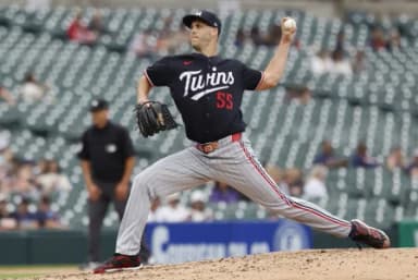 Minnesota Twins pitcher Taylor Rogers (55) pitches against the Detroit Tigers during the sixth inning at Comerica Park.