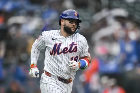New York Mets third baseman Bo Bichette (19) rounds the bases after hitting a solo home run against the Philadelphia Phillies during the sixth inning at Citi Field