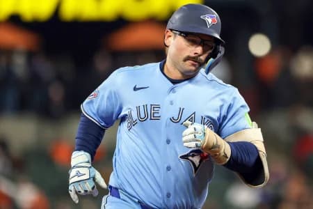 Toronto Blue Jays left fielder Davis Schneider (36) rounds the bases after hitting a home run during the ninth inning in Game 2 of a doubleheader against the Baltimore Orioles at Oriole Park at Camden Yards.