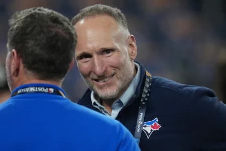 Toronto Blue Jays president Mark Shapiro looks on before game two of the 2025 MLB World Series against the Los Angeles Dodgers at Rogers Centre