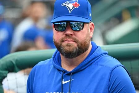 Toronto Blue Jays manager John Schneider (14) before game against the Philadelphia Phillies at Citizens Bank Park.