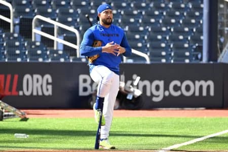 Toronto Blue Jays outfielder Anthony Santander (25) waits his turn at batting practice during workouts at Rogers Centre.