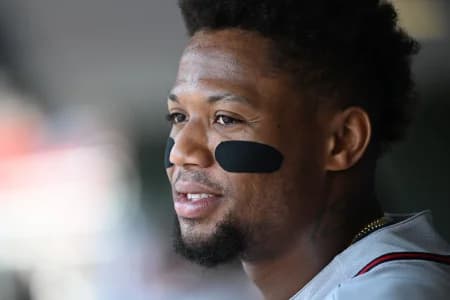 Atlanta Braves outfielder Ronald Acuna Jr. (13) in the dugout against the Philadelphia Phillies at Citizens Bank Park.